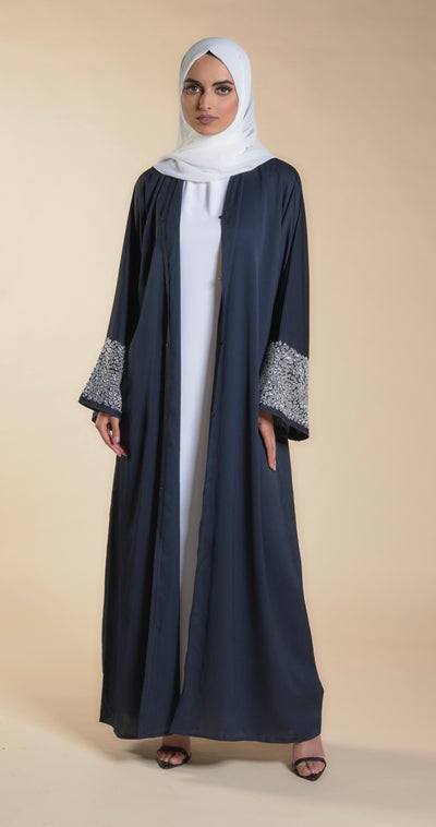 navy abaya with embellished sleeves