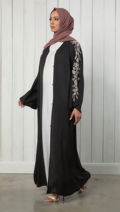 Classic black abaya with embellished sleeves