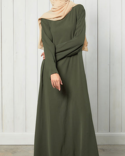 khaki closed abaya with pockets