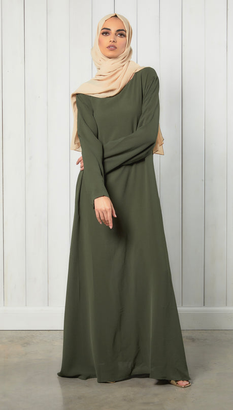 khaki closed abaya with pockets