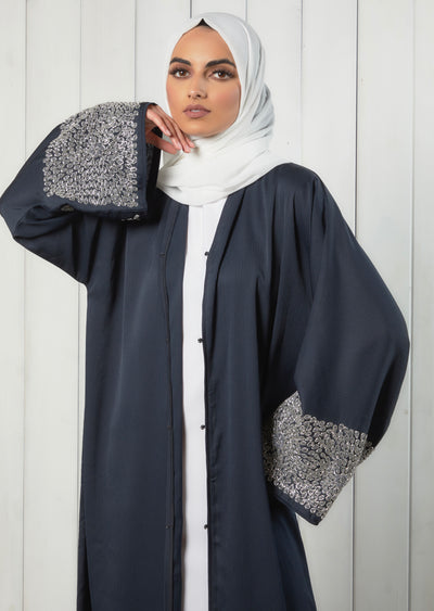 navy abaya with embellished sleeves
