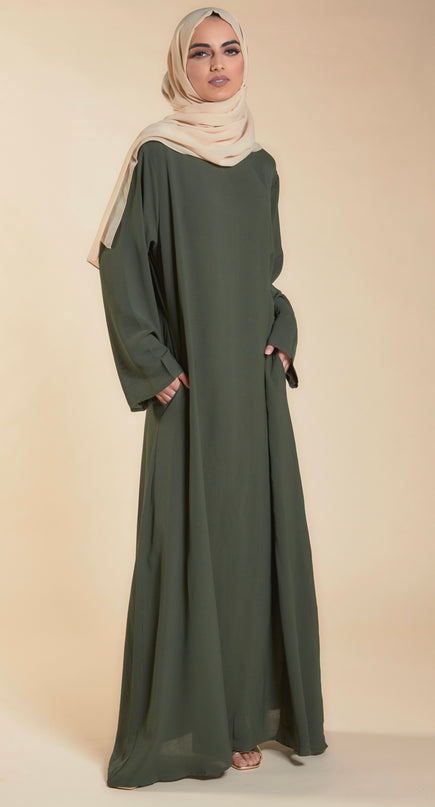 khaki closed abaya with pockets