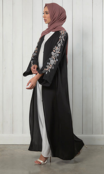 Classic black abaya with embellished sleeves