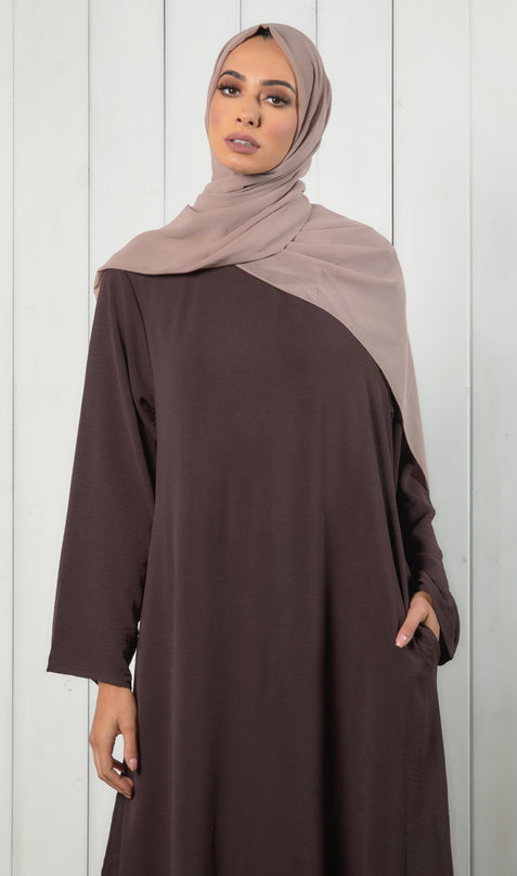 brown closed abaya with pockets