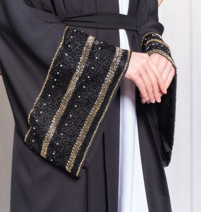 black sequin embellished sleeve abaya