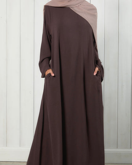 brown closed abaya with pockets