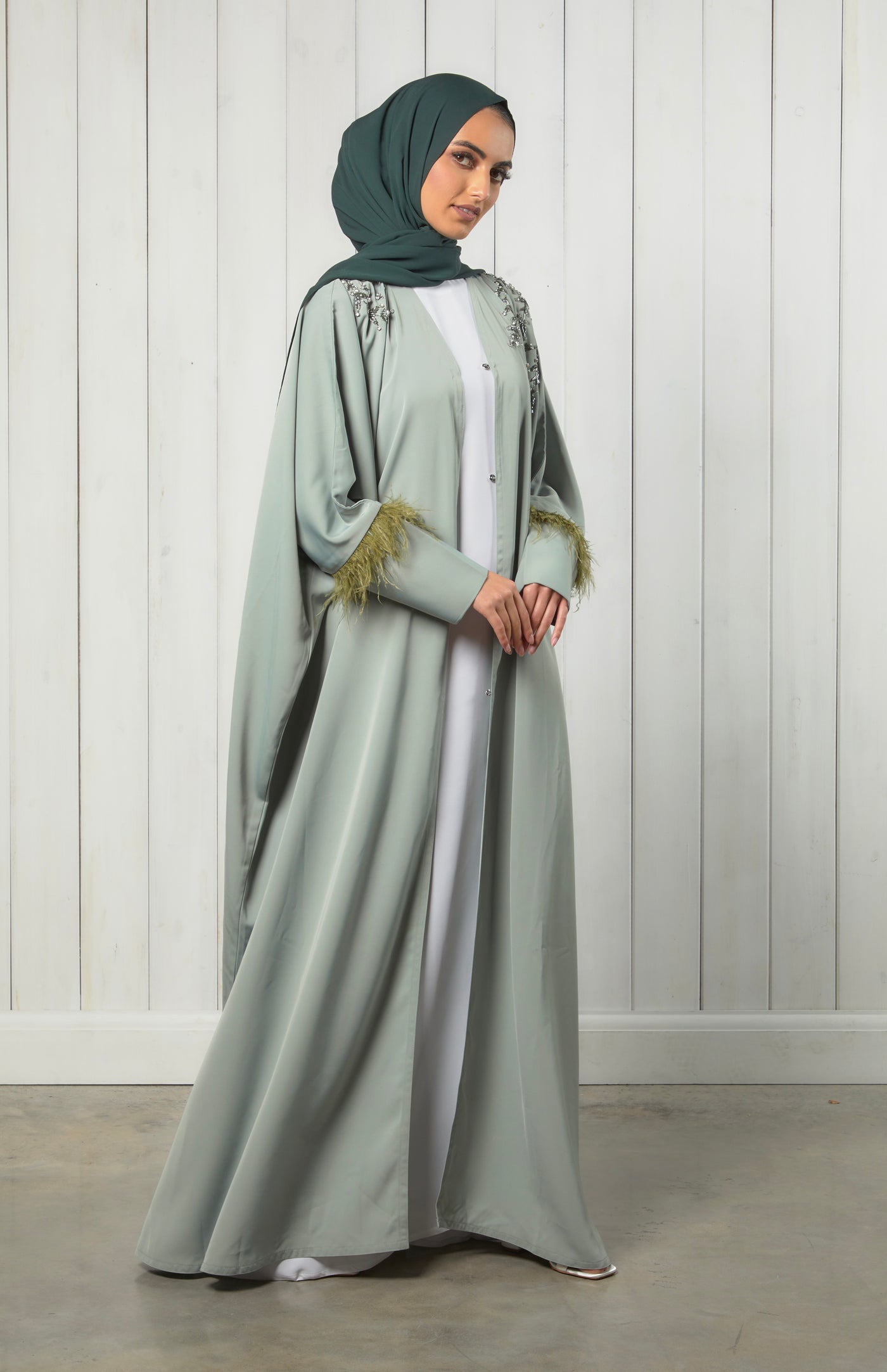 batwing abaya with stone embellishments