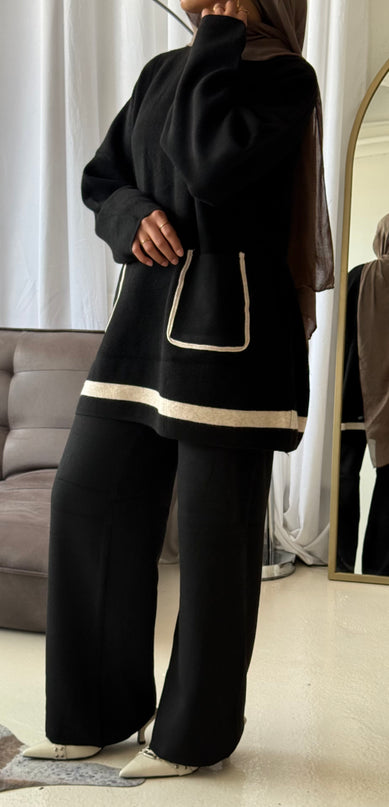 Knit Co-ord Set With Pockets - Black