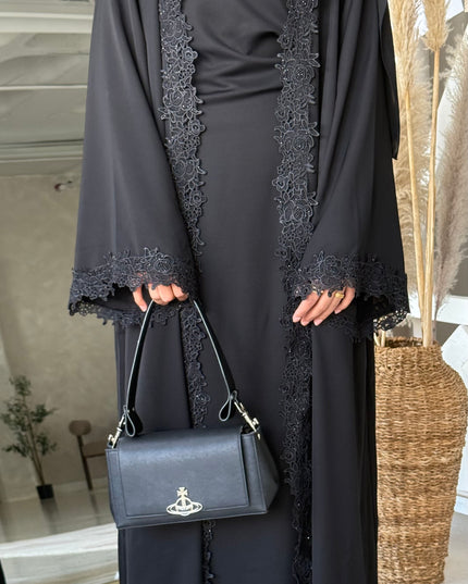 Bloom Lace Abaya Set - Black