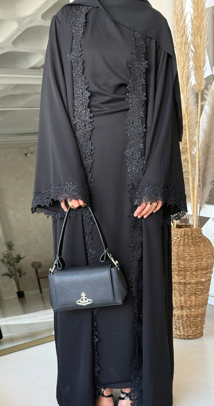 Bloom Lace Abaya Set - Black