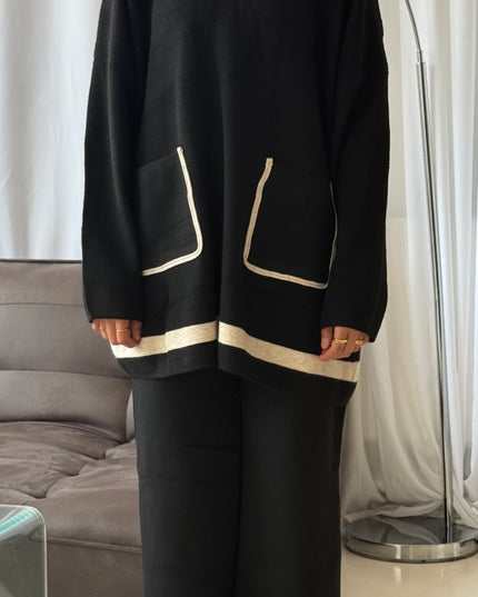 Knit Co-ord Set With Pockets - Black