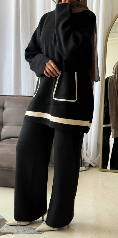 Knit Co-ord Set With Pockets - Black