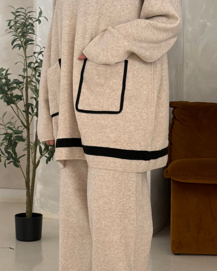 Knit Co-ord Set With Pockets - Cream