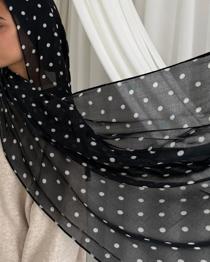 Polka Dot Modal Hijab - Black