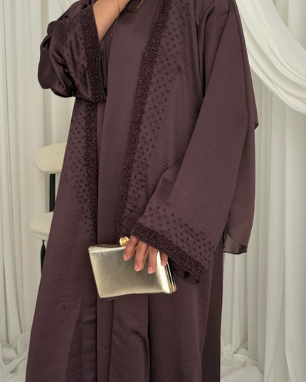 Mauve Beaded Abaya Set