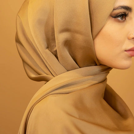 AALIYA COLLECTIONS SATIN CHIFFON HIJAB IN GOLD