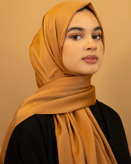 AALIYA COLLECTIONS SATIN CHIFFON HIJAB IN HONEY ORANGE
