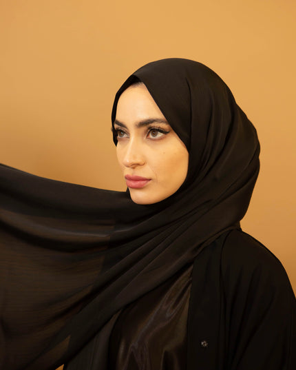 AALIYA COLLECTIONS SATIN RIBBED HIJAB IN BLACK