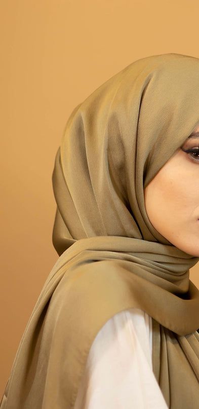 AALIYA COLLECTIONS SATIN CHIFFON HIJAB IN OLIVE