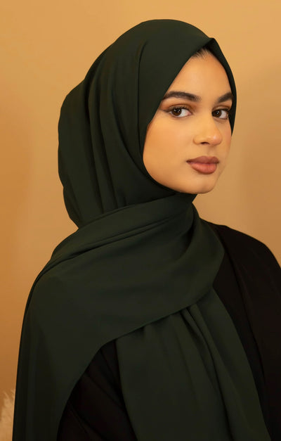 Aaliya Collections Premium Georgette Hijab - Forest Green