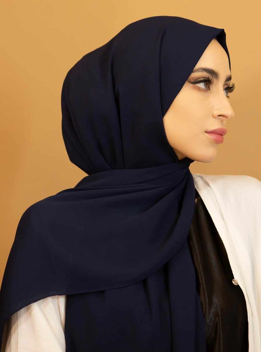 Aaliya Collections Premium Georgette Hijab - Navy
