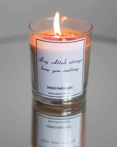 Aaliya Collections Scented "May Allah always keep you smiling" Candle - Smoked Pomegranate