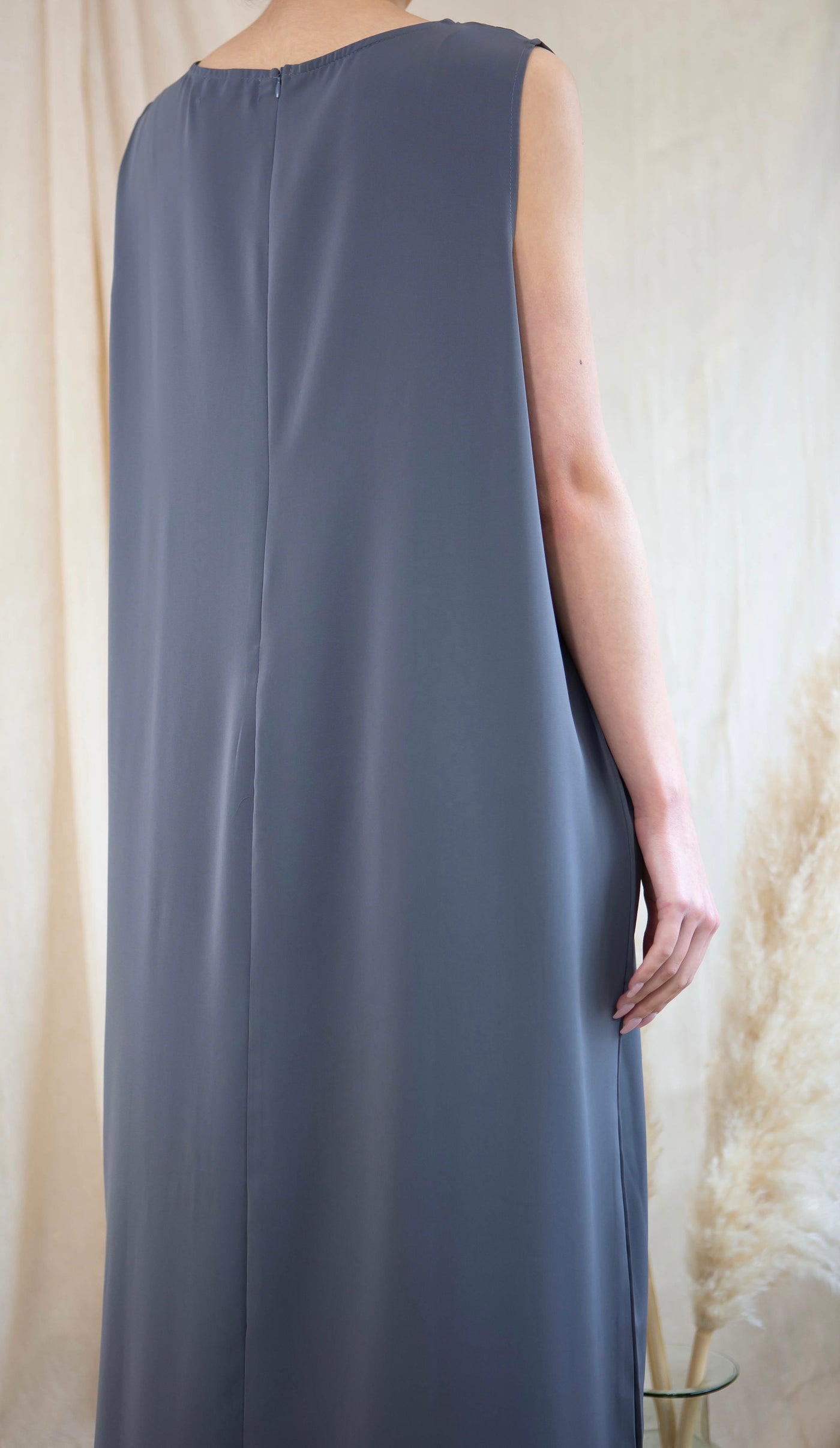 Grey Sleeveless Slip Dress with Zip Fastening