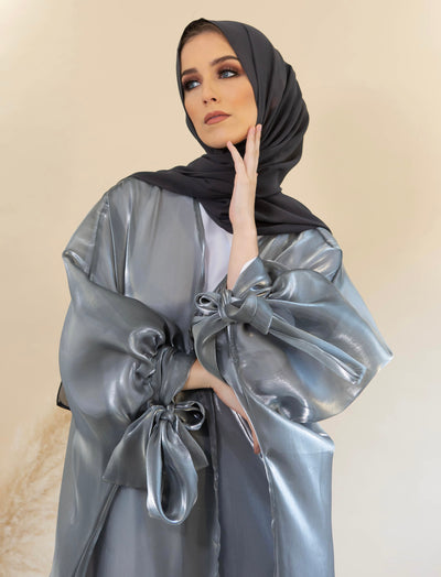 Aaliya Collections Organza Tie Abaya - Grey