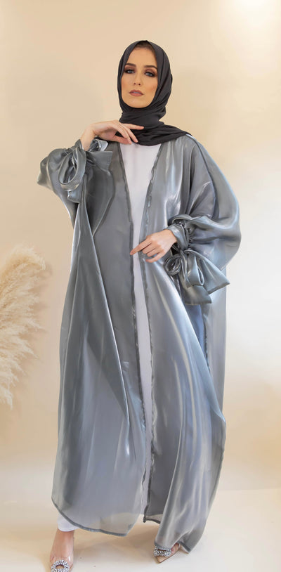 Aaliya Collections Organza Tie Abaya - Grey