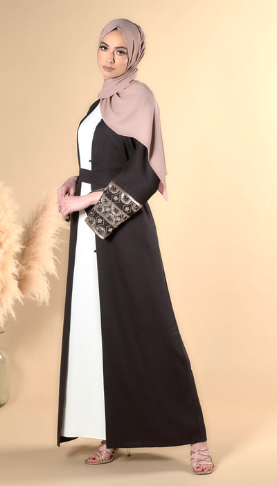 black abaya with gold embellished sleeves 
