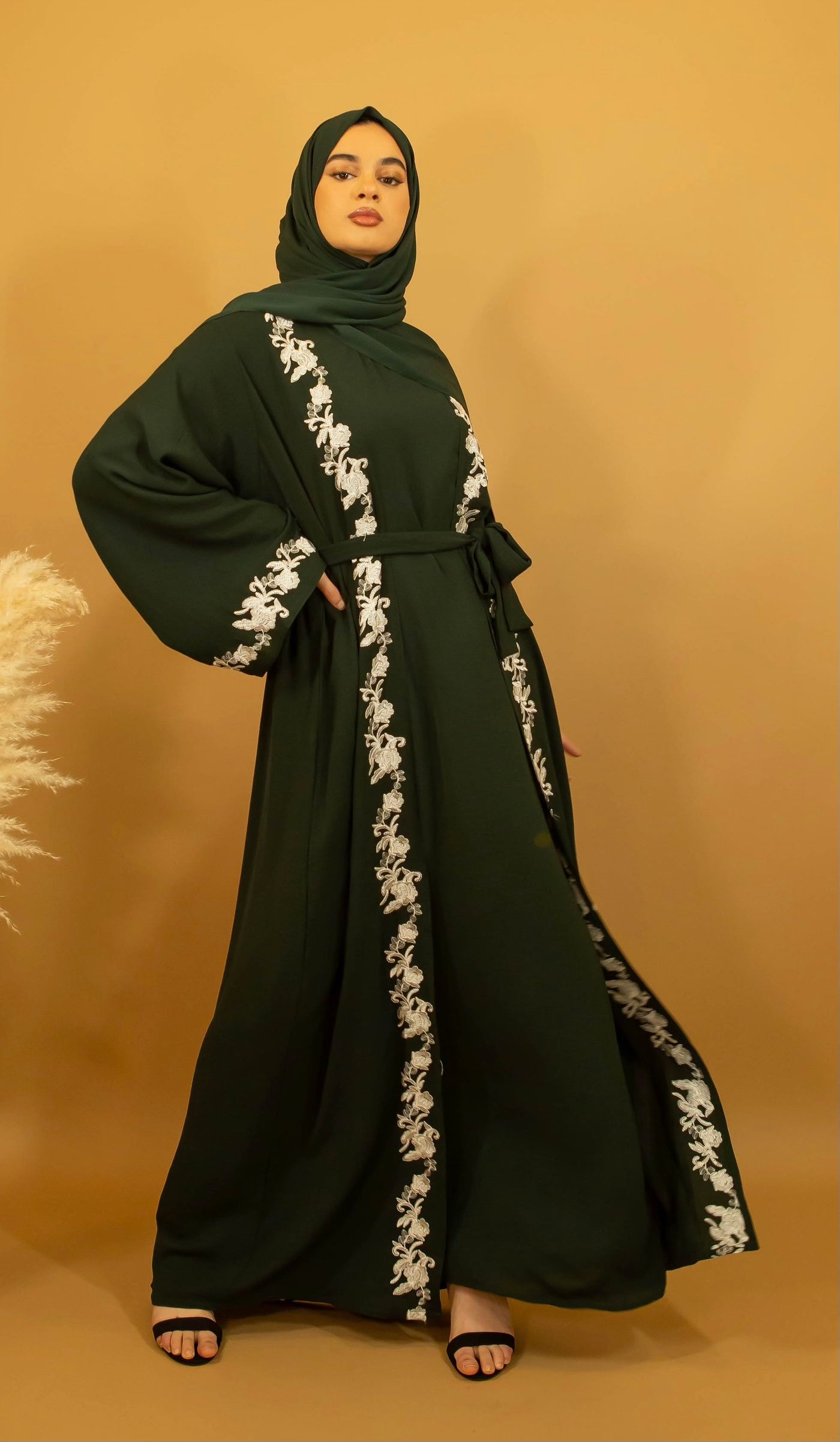 Emerald Floral Abaya With Maching Slip
