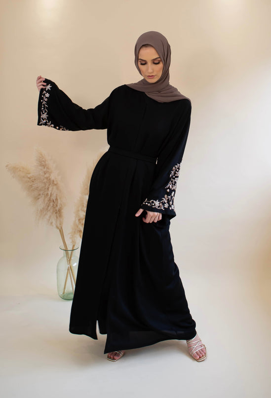 abaya with embellished stone sleeves