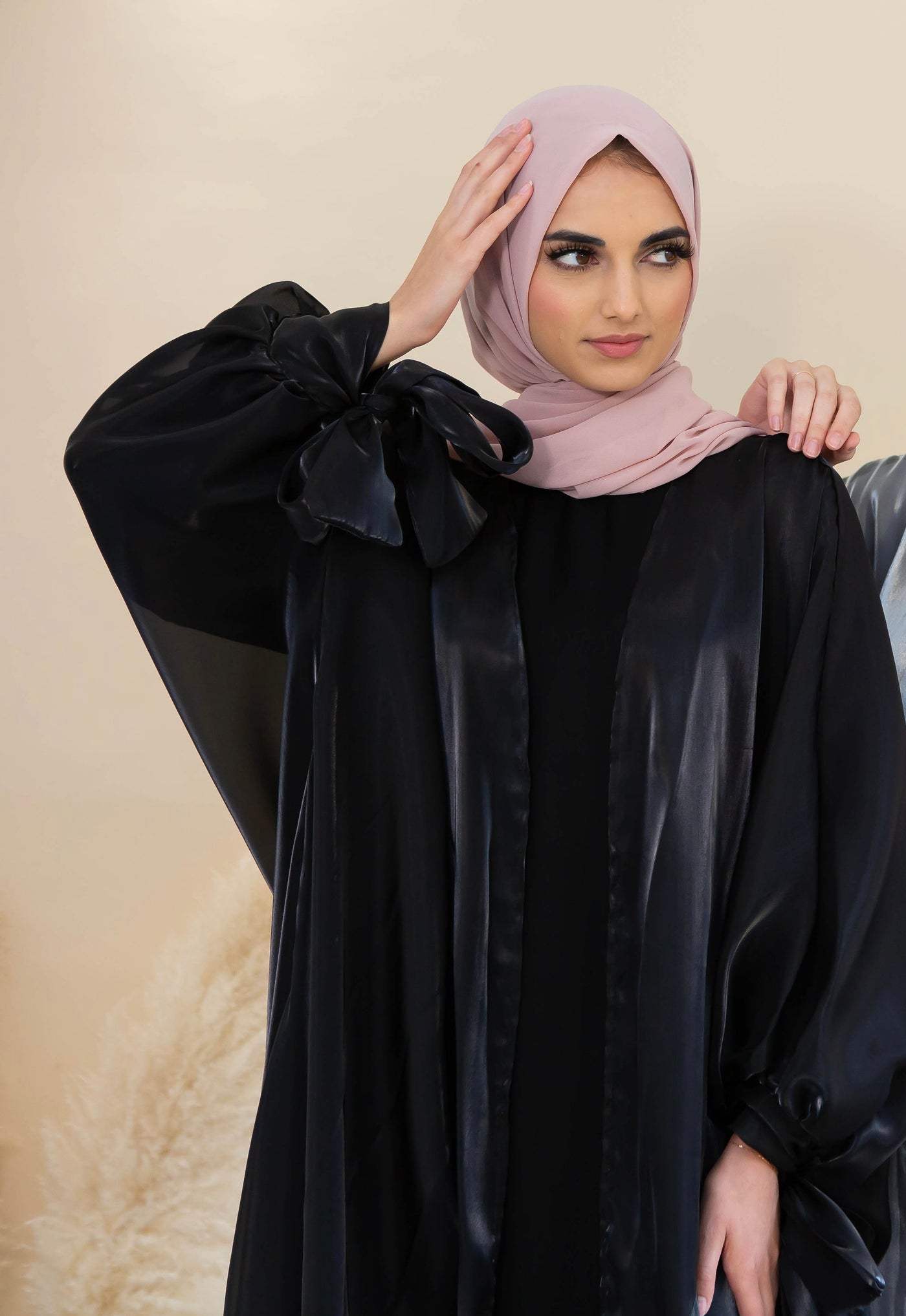 Aaliya Collections Organza Tie Abaya - Black
