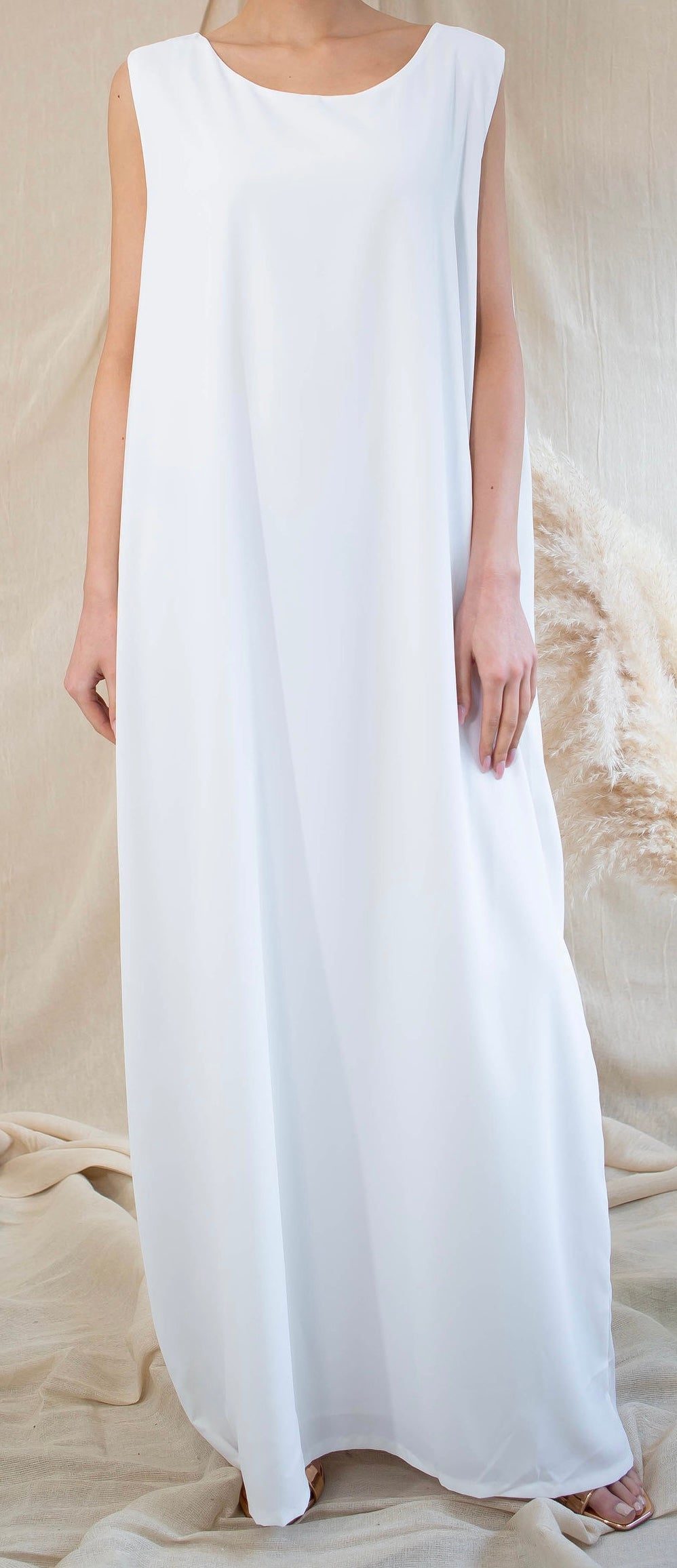 White Sleeveless Slip Dress with Lining