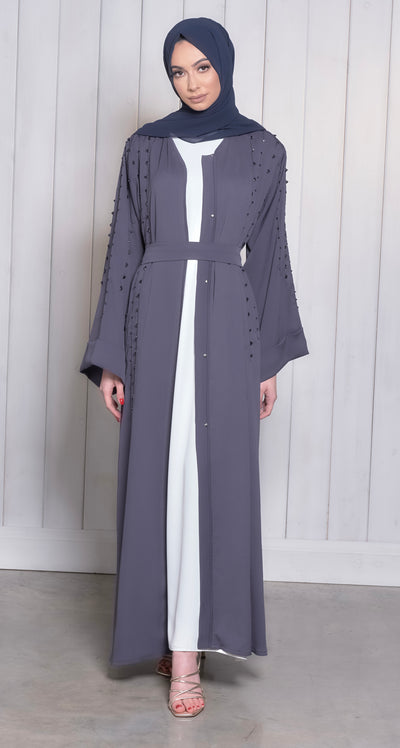 aida abaya grey abaya with embellishments