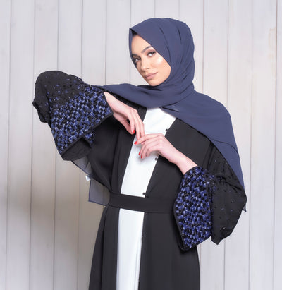 black abaya with embellished sleeves