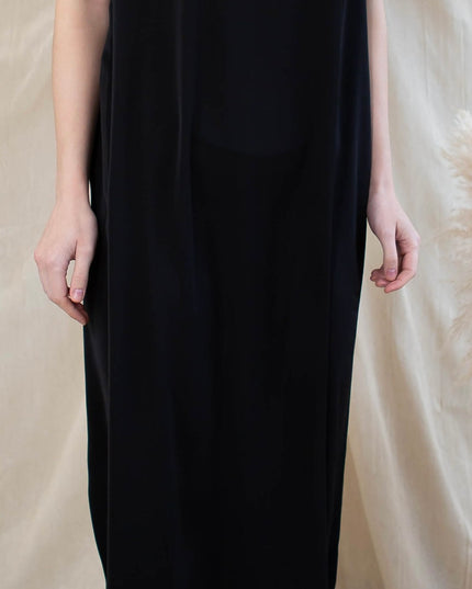 Black Sleeveless Slip Dress with Zip Fastening