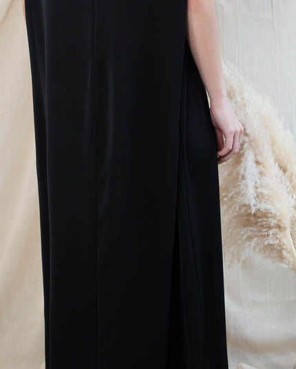 Black Sleeveless Slip Dress with Zip Fastening