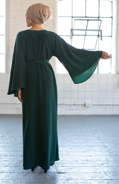 Aaliya Collections Raana Closed Abaya in bottle green with contrasting floral pattern embellishments